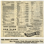 1939 Flyer for George Whites Scandals at the Garden Pier Theatre, Listing The Three Stooges in 2 Places -- Measures 11 x 9.5 Unfolded -- Some Notations, Else Very Good Plus